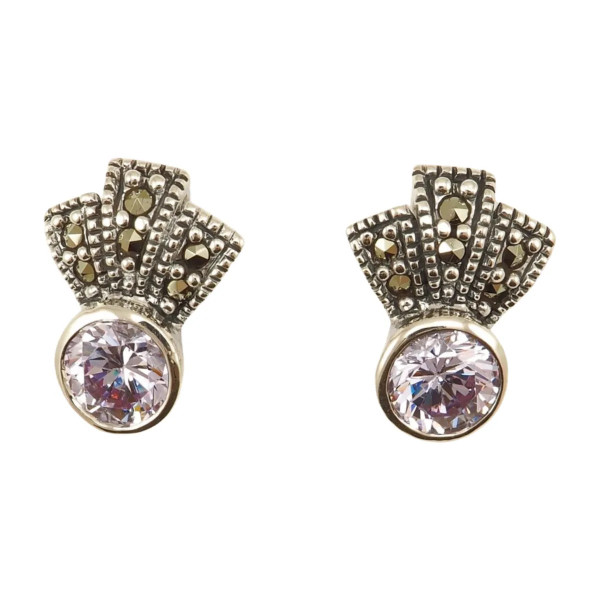 Sidabriniai auskarai su briaunuotu levandų spalvos cirkoniu ESB294