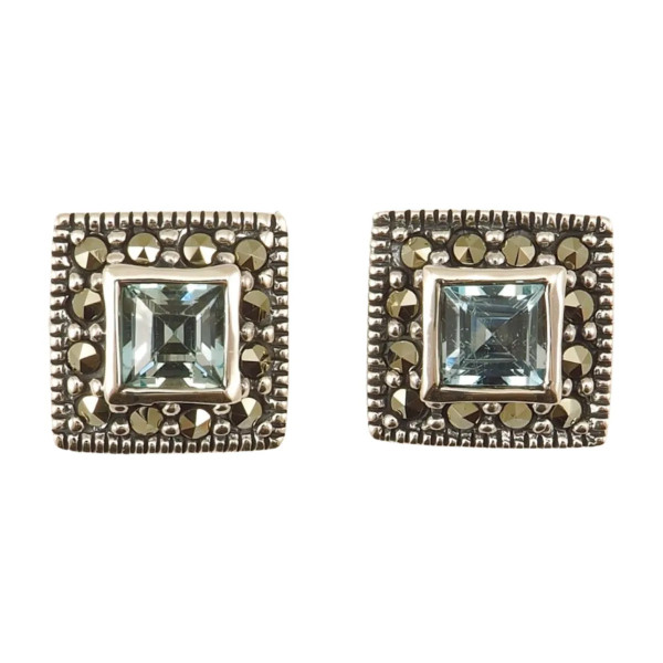 Sidabriniai auskarai su mėlynos spalvos topazu ESB319