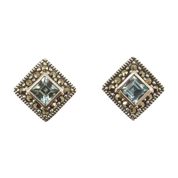 Sidabriniai auskarai su mėlynos spalvos topazu ESB319