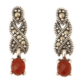 Sidabriniai auskarai su briaunuotu raudonuoju agatu ESB336