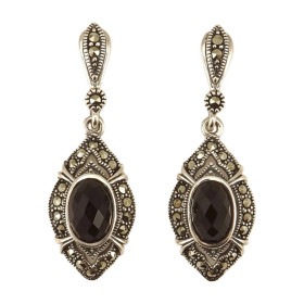 Sidabriniai auskarai su briaunuotu oniksu ESB342