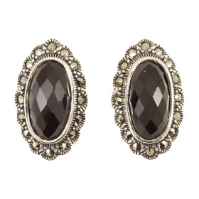 Sidabriniai auskarai su briaunuotu oniksu ESB343