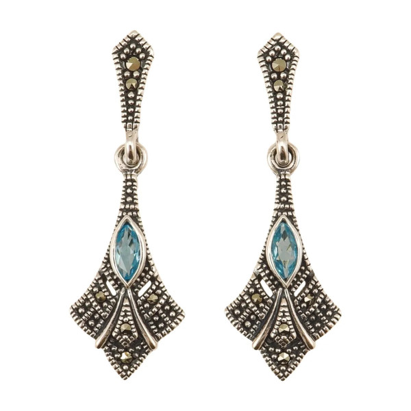 Sidabriniai auskarai su mėlynos spalvos topazu ESB361