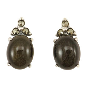 Sidabriniai auskarai su aukso obsidianu ESB387