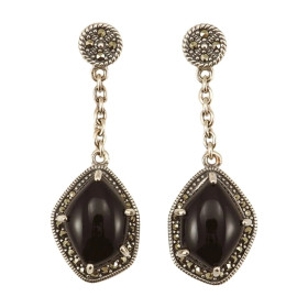 Sidabriniai auskarai su oniksu ESB389