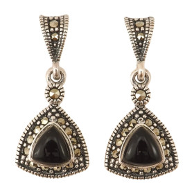 Sidabriniai auskarai su oniksu ESB393