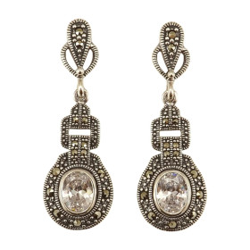 Sidabriniai auskarai su briaunuotu cirkoniu ESB395