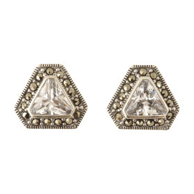 Sidabriniai auskarai su briaunuotu cirkoniu ESB398