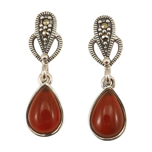 Sidabriniai auskarai su raudonuoju agatu ESB210