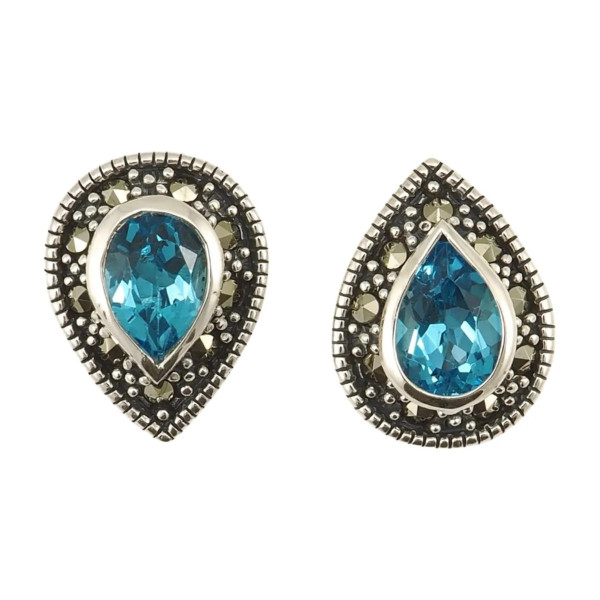 Sidabriniai auskarai su SWISS mėlynos spalvos topazu ESB247