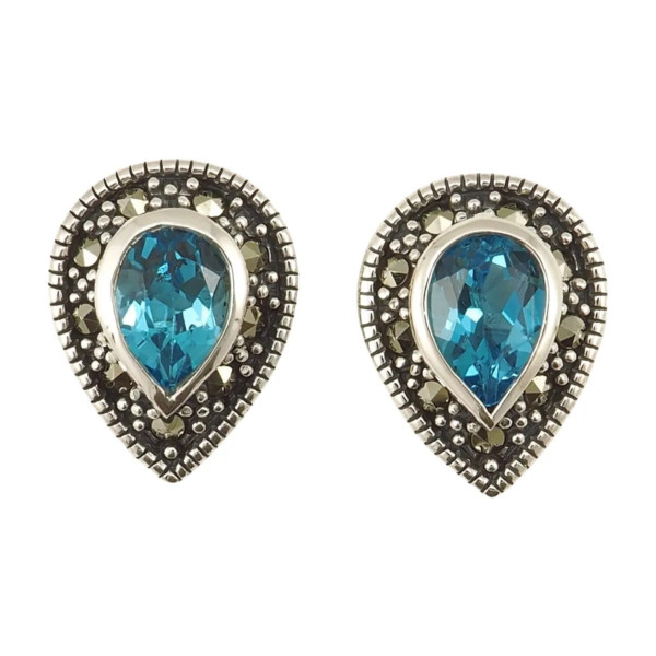 Sidabriniai auskarai su SWISS mėlynos spalvos topazu ESB247