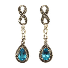 Sidabriniai auskarai su SWISS mėlynos spalvos topazu ESB248